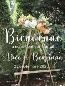 法式 Bienvenue À Notre Bonheur Éternel 永恆幸福婚禮歡迎貼紙，可客製化新郎新娘姓名與婚禮日期，優雅草寫鏡面歡迎標誌貼紙，防水可移除鏡面裝飾貼紙 - 多色15 - 查看 5
