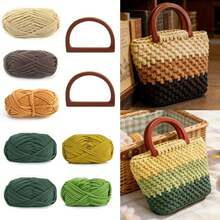 1 Set/6 Pieces New Spring/Summer Yarn Crochet Bag, With Wooden Handle, Dopamine Handmade Crochet Bag, Colorful Yarn And Crochet Handle Wallet Making Kit, Wallet Making, DIY Wallet Making - Multicolor - View 3