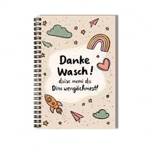 1 pieza Cuaderno de espiral estilo de dibujos animados lindo con mensaje de agradecimiento en alemán, 100 páginas interiores prácticas. Adecuado para registros de trabajo, notas de estudio, escritura de diario, etc., también es una opción de regalo reflexiva para graduación, cumpleaños, planificación diaria, escritura de notas, agregando un toque de brillo a la vida. - J - Ver 2