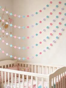 5pcs Pink Blue White Polka Dot Paper Garland, Vertical Hanging Round Dot Tassel Backdrop, Gender Reveal Baby Shower Birthday Party Decoration, Ceiling Wall Arch Round Paper String Banner, Bohemian Macaron Color Polka Dot Garland Newborn Party Supplies - Multicolor - View 5