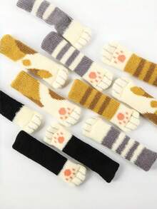 4pcs/Set Fundas para patas de silla con forma de pata de gato lindas, protectores de manija de puerta de lana tejida, calcetines para patas de silla antideslizantes resistentes al desgaste y silenciosos engrosados - A - Ver 8