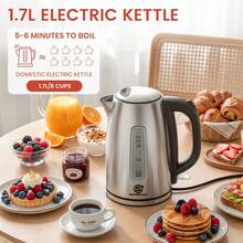 SUPERLEX 1.7L Electric Tea Kettle With Visual Water Level Display, 3000W Fast Boiling Water, Auto Shutoff On Low Water & Dry Boil Protection. Stainless Steel Kettle Body With Anti-Scald Design, Great For Coffee And Tea. - UK Plug(220-240V) - View 3