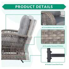 Weather-Resistant Wicker Garden Lounge Set For Terrace And Patio - Mimbre Gris/Cojines Grises - View 3