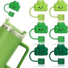 - 6 unidades, tapa protectora de paja de silicona para trbol del da de San Patricio, 3 colores, divertido trbol verde, popote, reutilizable, para popotes de 0.4 pulgadas, accesorios de taza - Verde - Ver 1