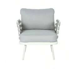 A White Set With A Floral Print And Gray, Including Two Steel Chairs. - Blanco Roto + Gris + Metal + Cuerda + Tejido Impermeable + Espuma1 - View 4
