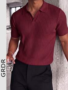 GRDR Men's Solid Color Knit Short Sleeve Sweater, Fashionable For Summer - Burgundy - View 2