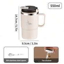 1個 550ml 304不鏽鋼咖啡杯，PP塑料不鏽鋼咖啡杯附茶濾網與可折疊湯匙，雙層保溫咖啡杯附蓋與手柄，防漏茶杯/保溫杯，適合學生與成人居家、學校、宿舍、辦公室、戶外露營、野餐、旅行、返校使用 - 彩色 - 查看 12