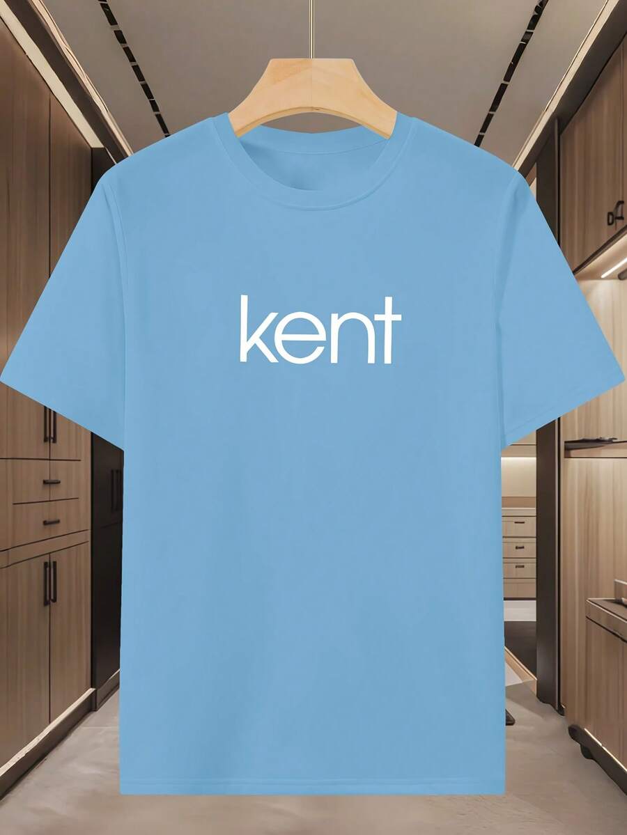 Fashionable Men's T-Shirt With Print - Sky Blue - View 1