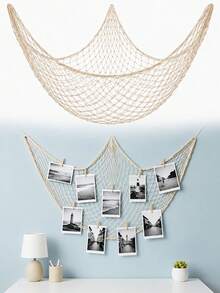 2pcs Decorative Fishing Net Hanging Ornaments, Mediterranean Style Photo Wall Fishing Net Decor, Ocean Theme Party Backdrop Net, Suitable For Bedroom Wall Decor, Birthday Party Backdrop, Seaside Theme Banquet Decor, Kindergarten Decoration, Back To School Classroom Wall Decor, Homestay Restaurant Ceiling Decoration - Khaki - View 10