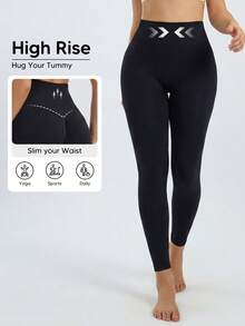Women's Compression Yoga Pants, Seamless High Waist Tummy Control Shapewear Black - Black - View 3