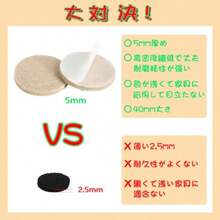 ギノヤ 5mm厚めフェルトパッド, 18枚入り 50mm 丸い家具保護パッド キズ防止・防音 ベージュ - 写真のように - チェックする 3