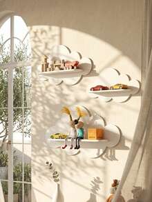 Estante de pared con forma de nube, estantería de madera para exhibir muñecas, estante decorativo de pared montado para la guardería y la habitación de los niños - Blanco - Ver 1
