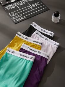 HIALEGION 5 cái/gói quần lót boxer nam: mặc thường ngày tại nhà, phong cách retro, vải polyester mềm thoải mái, phù hợp cho thể thao và boxing, đồ lót nam - Nhiều màu - Xem 3