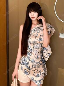 Women Long Dresses - Blue and White - View 4
