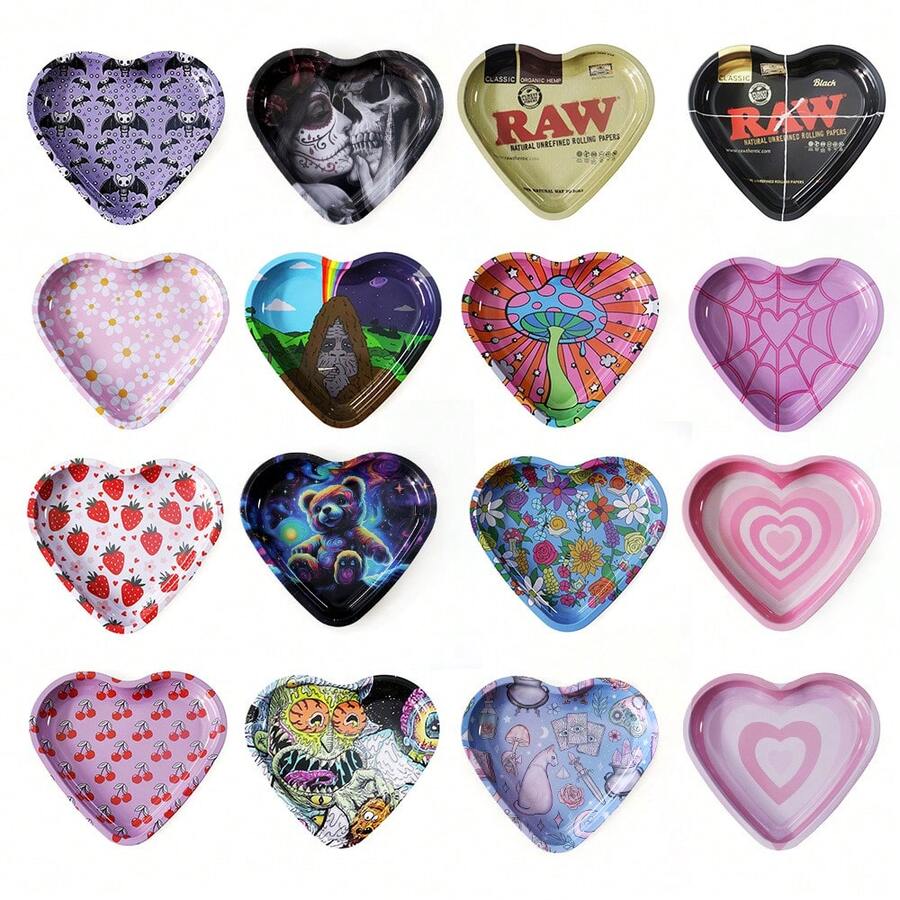 New Tinplate Heart-Shaped Cigarette Tray, Tobacco Handling Tray, Storage Tray, Iron Tray, Cigarette Accessories - 蜘蛛網 - 查看 1