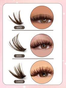 280 Clusters Brown D Curl 60D+80D+100D Mixed Size Large Capacity Segmented Fluffy Soft Lightweight Faux Mink Fur DIY Caramel Color Dense Colorful Eyelashes - 查看 3
