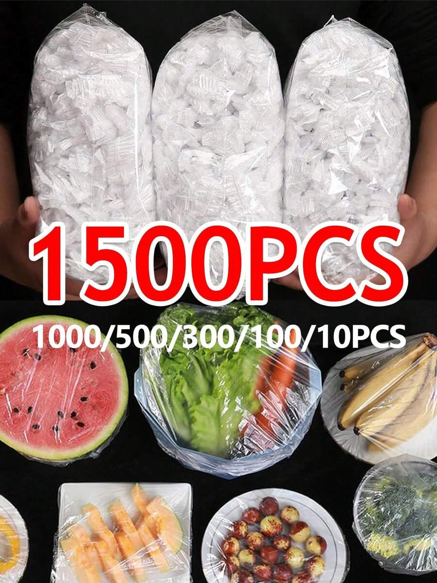 1500/1000/500/300/100/10入特大號塑膠保鮮膜蓋 - 可伸縮可重複使用彈性食物蓋，碗盤用廚房保鮮密封袋