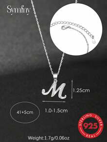SYMFNY 1 pieza Collar con colgante de letra 26 de circonita cúbica de plata de ley 925 minimalista - Plateado - Ver 4