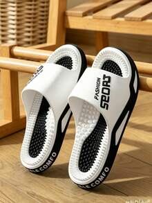 Sandal Pijat Rumahan Unisex, Sandal Refleksologi Kaki Dalam Ruangan untuk Kamar Mandi dan Shower, Sandal Nyaman dan Modis dengan Motif Huruf untuk Penggunaan di Rumah - Putih - View 2