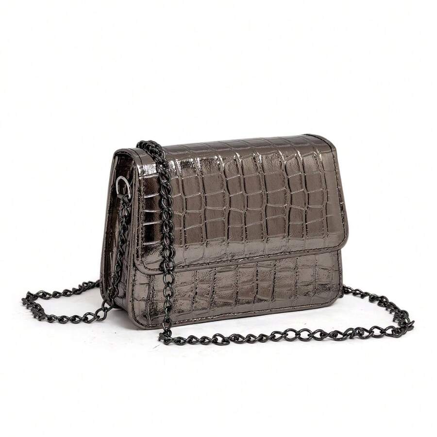 Bolsa Feminina Mini Croco Estilosa Festa Frete Grátis - cinza chumbo - Visão 1