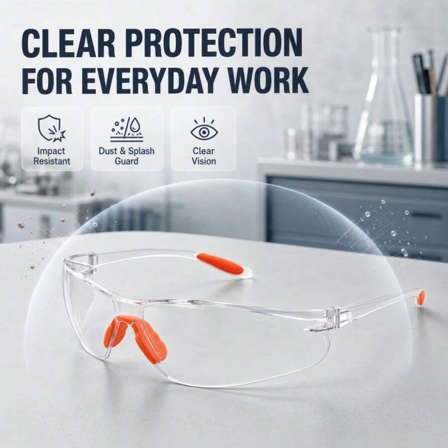 PC Anti-Impact Safety Goggles, Wind & Dust Proof Clear Eye Protection Glasses For Lab, Work & Riding - A - View 1