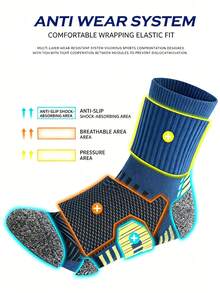 1 Pair Men's Mid-Calf Compression Sports Socks, Breathable Thickened Terry Cushion Sole, Shock-Absorbing Athletic Socks, Suitable For Running, Outdoor, Aerobic Fitness, Size 39-44 - Multicolor - View 5