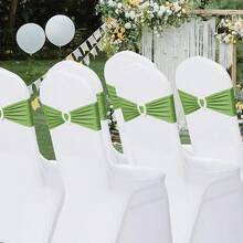 10pcs Spandex Chair Back Decorative Ties, Elastic Chair Bands With Bows And Heart-Shaped Buckle Sliders, For Graduation Season, Prom, Wedding, Party, Banquet Decoration - Mint Green - View 7