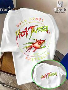 Camiseta de manga corta para hombre, diseñcon un vibrante estampado de esturión tropical, que presenta coloridos elementos de graffiti. Esta marca de ropa urbana ofrece camisetas casuale - Negro - Ver 6