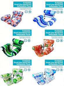 Silla flotante para piscina, silla hamaca inflable para adultos, silla cama flotante para piscina, sofá flotante para piscina con patrón floral azul, adecuado para fiesta de piscina de verano, piscina inflable, jardín, flotador inflable para piscina, accesorio esencial de viaje, accesorio de playa - Múltiples estilos - Ver 12