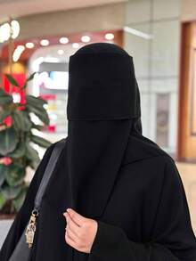 1件裝 女款黑色全遮蓋雙層尼卡布，純色遮眼全臉雙層面紗，穆斯林傳統面罩，適用於所有場合 - 黑色 - 查看 4