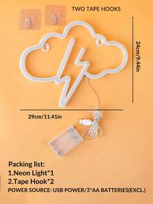 1個 LED 雷暴霓虹燈，閃電雲形狀 USB 與電池供電，適用於遊戲室、臥室、書桌裝飾，男孩臥室裝飾，牆面裝飾，節日派對裝飾，也適用於各種節日、遊戲活動，作為送給朋友和遊戲愛好者的禮物 - 彩色 - 查看 8
