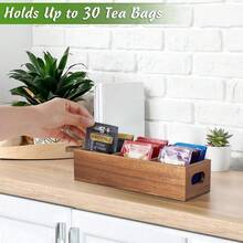 Wooden Tea Bag Storage Box With Dividers, Coffee Pod Organizer, Desktop Solid Wood Organizer Box, Portable Storage Box - Multicolor - View 5