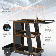 BouPower 3-Tier Welding Cart, 400 Lbs Load Capacity,Rolling Metal Utility Car With 360° Swivel Wheels, Side Brackets And Secure Cylinder Chains For MIG TIG MMA Plasma Cutter Welding Machine - Flat Handle - View 5
