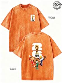 FIFA-2026 World Cup, World Cup T-Shirt, Soccer T-Shirt, Football Tee, 230G Washed High-Quality Cotton Printed Men's T-Shirt; 100% Cotton - 橘色 - 查看 1