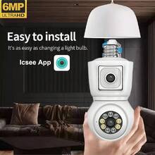 Cámara WiFi ICsee E27 de 6MP con Lente Dual, Pantalla Dual, Seguimiento Automático, Audio Bidireccional y Visión Nocturna en Color para  Interior - Ver 3