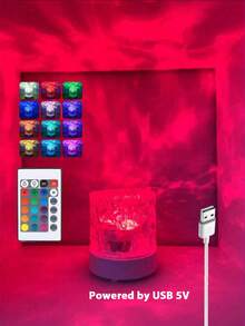 1pc Dynamic Rotating Water Wave Light, USB 5V Input, RGB Multi-Color Changing, With Remote Control, Suitable As Gift Lamp, Romantic Bedroom Atmosphere Light - 彩色 - 查看 8