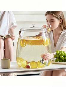 Large Capacity Transparent Plastic Drinking Kettle With Faucet And Lid, Portable Leather Handle Household Fruit Tea Bucket, Leak Proof Spigot Beverage Can For Lemon Juice Iced Tea, Beautiful Desktop Decoration For Gatherings, Picnics, Daily Home Use - Multicolor - View 3