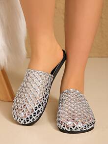 Zapatos planos de moda para mujer, diseño de hebilla calada, cómodos de llevar, adecuados para viajes, vacaciones, Día de la Madre, bailarinas - Plateado 3 - Ver 3