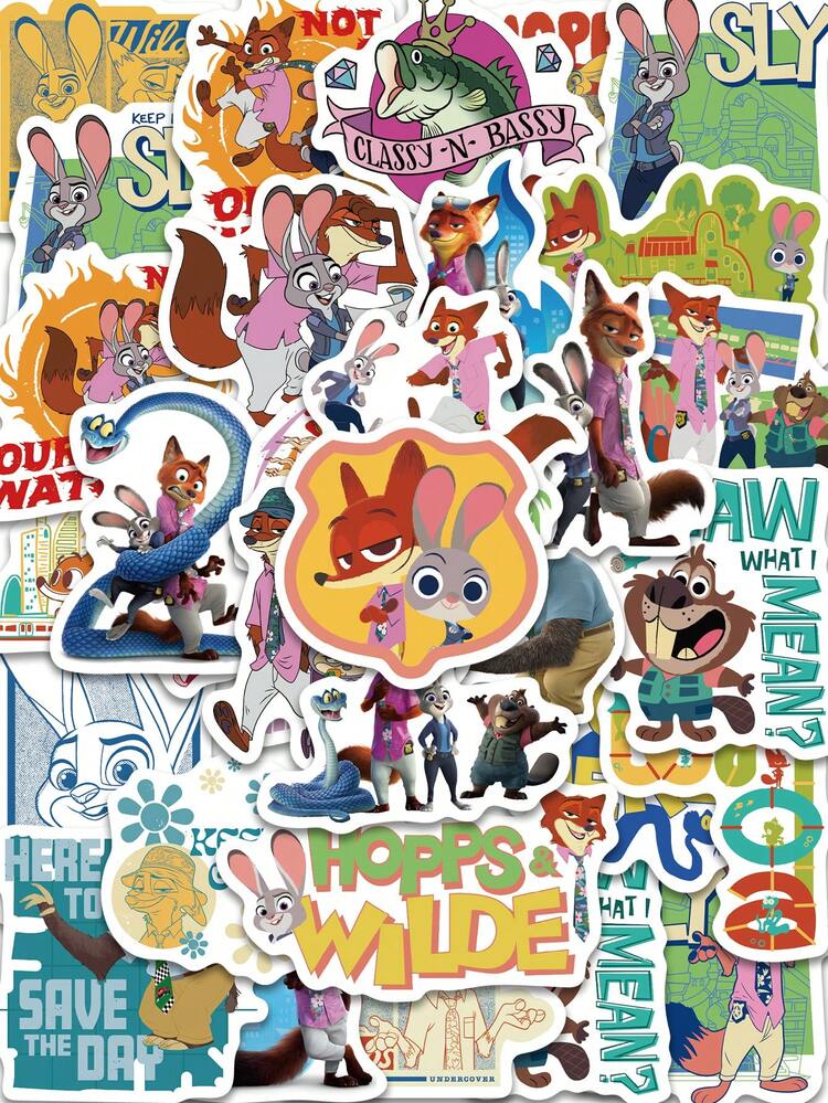 50pcs Disney Judy Hopps & Nick Wilde Wild Animal Cartoon Character Sticker Pack, Cute Decorative Stickers For Scrapbooking, Laptop, Phone, Water Bottle, Skateboard, Luggage, Graduation, Christmas, New Year, Easter, Birthday Party - 1 Set - View 7