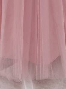 Baby Girls Round Neck Sleeveless Heart Mesh Flower Girl Dress, Headband Not Included - Dusty Pink - View 9