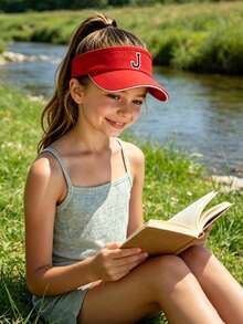 1 pieza Gorra de béisbol con letra A-Z y abertura para coleta, sombrero de sol deportivo de moda para niñas, protección UV para exteriores - Rojo - Ver 3