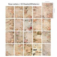 20 Stücke/Packung Vintage Blumen Dekoratives Scrapbooking Papier, DIY Bastelaufkleber & Notizen, Größe 3,93*5,51 Zoll, geeignet für Party, Geburtstag, Hochzeitsdekoration, Feiertagsgeschenkverpackungspapier, Verpackungsmaterial, handgefertigt, kreative DIY Kombinationskarten, schönes Sammelalbum Designpapier, Büro- und Lernmaterialien, Schulmaterialien, Schulanfang Saison. - 1 Set - Übersicht 5