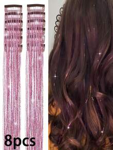 2/4/8/12pcs Glitter Hair Clips, Sequin Hair Extensions Clip-In Set, Heat-Resistant Fairy Hair Clips For Kids (Pink) - Multicolor - View 9