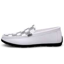 Men's Luxury Lightweight Loafers, PU Synthetic Leather, Casual Woven Style Slip-On Flat Shoes With Convenient Elastic Band, Suitable For Spring And Autumn Daily Wear, Weddings, Banquets, Office, Business Occasions And Other Formal Events - White - View 6