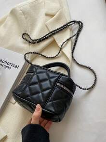 Lightweight Mini Bag, Chain Bag, Quilted Bag, Handbag, Bucket Bag, Suitable For Girls, College Students And White-Collar Workers, Perfect For Office, University, Work, Commuting, Outdoor Activities, Travel And Outings. - Black - View 7