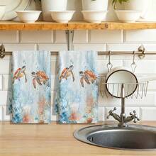 1pc/2pcs/4pcs Ocean Watercolor Kitchen Towels, Soft, Absorbent & Quick-Drying, Machine Washable, Multipurpose For Daily Hand Wiping & Home Decoration - Multicolor - View 9