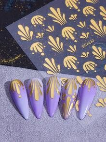 2片裝 3D金屬鍍金噴塗美甲貼紙，復古噴泉美甲貼花，哥德式萬聖節自黏美甲藝術裝飾美甲配件美甲貼紙 - 金色 - 查看 6
