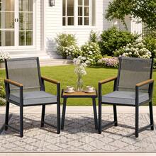 3-Piece Set, 2 Rattan Garden Chairs With Table, Rattan Garden Furniture Set, Up To 160 Kg, Weather-Resistant Garden Furniture Group, WPC Armrests, Patio Furniture Set, For Terrace, Garden, Veranda - Dark Gray Rattan + Gray Mat - View 1