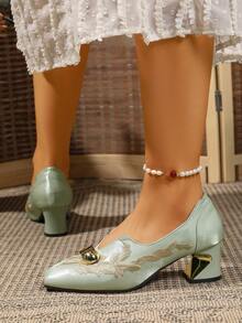2026 Women's New Plus Size High Heel Sandals, Sexy Buckle Pure Metal All Season Preppy College Pure Metal Bow - Green - View 3