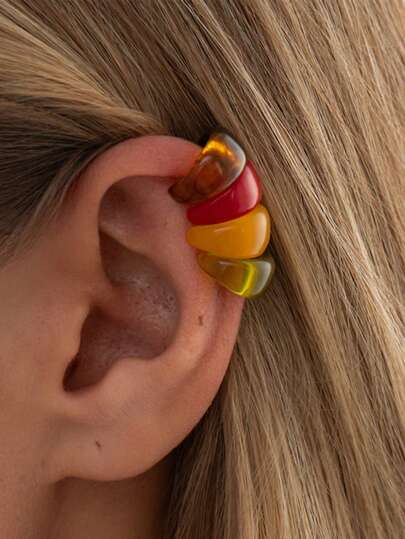 Vintage Ice-Transparent Colored Resin Ear Bar Clasp. Cute Candy-Colored C-Shaped Non-Ear Piercing Ear Clips For Women.